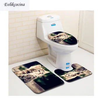 

Free Shipping 3pcs Cat Praying Banyo Paspas Bathroom Carpet Toilet Bath Mats Set Non Slip Pad Tapis Salle De Bain Alfombra Bano