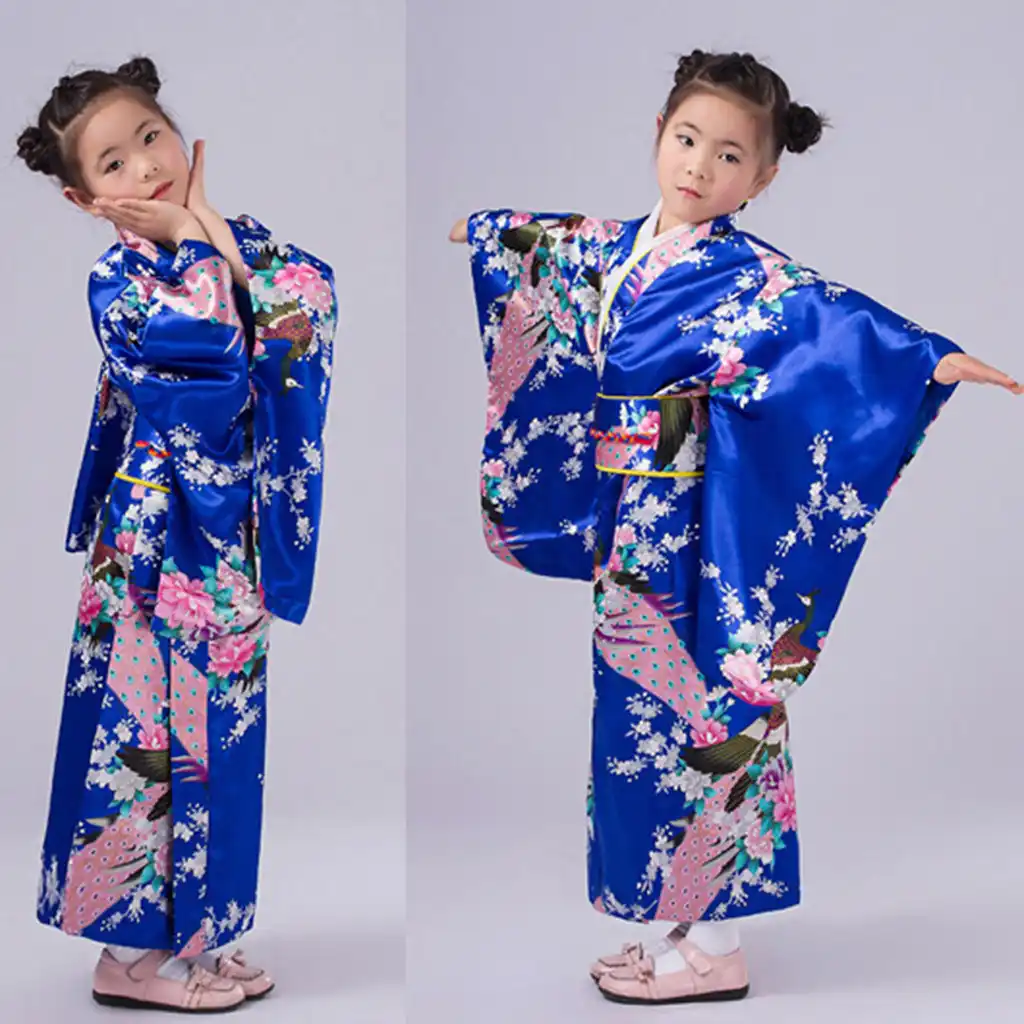 Japanese Baby Girl Kimono Robe Cute Kid Yukata with Belt Kids Dance