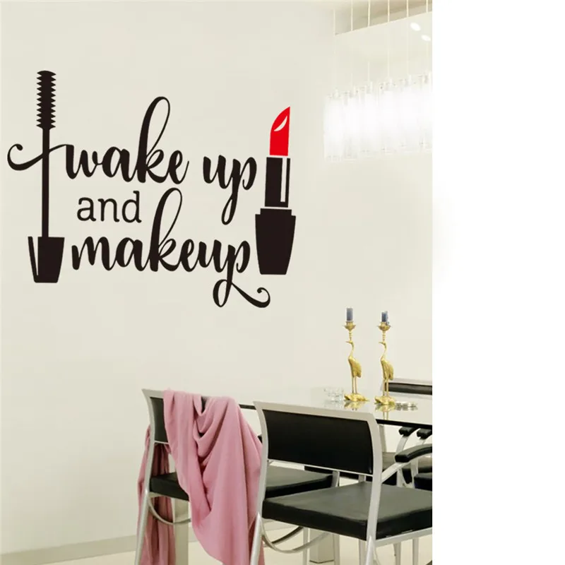 Wake up Make Up Decal for Bathroom Mirror Bedroom Vanity Shower Screen sticker