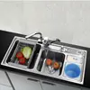 multifunctional kitchen sink Stainless steel brushed   double bowl Drawing drainer hot and cold water faucet  free shipping sink 3