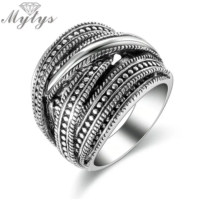 Mytys New Design Antique Jewelry Chunky Big Ring Retro Style Dark Grey Metro Pun Mytys New Design Antique Jewelry Chunky Big Ring Retro Style Dark Grey Metro Pun
