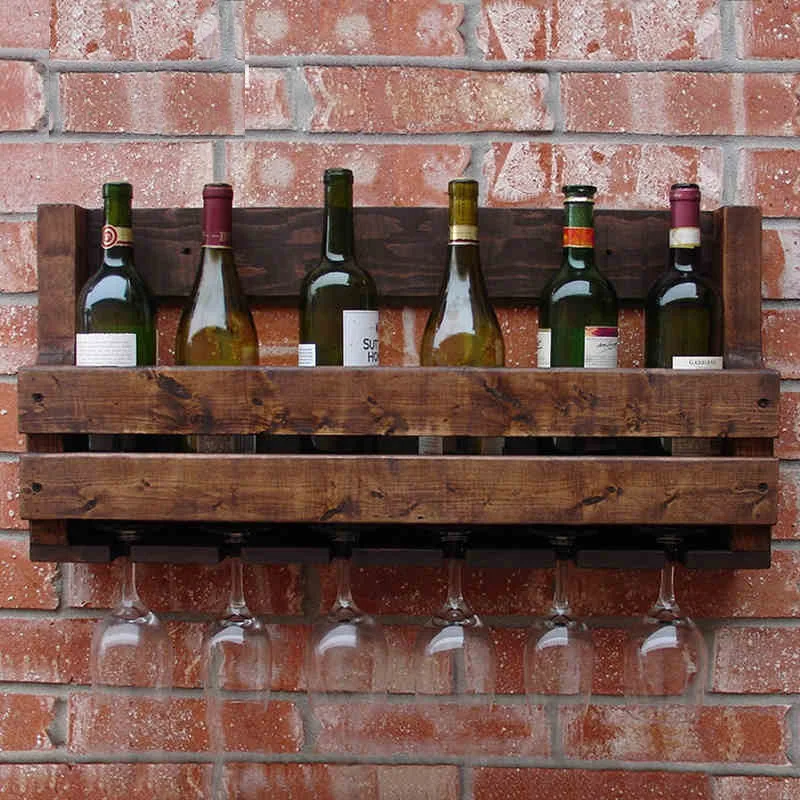 

Wine Rack Wood Bar Wall Wine Creative Retro Wood Wall Rack Wall Wine Cooler Bar Wall-Mounted Mounted X88