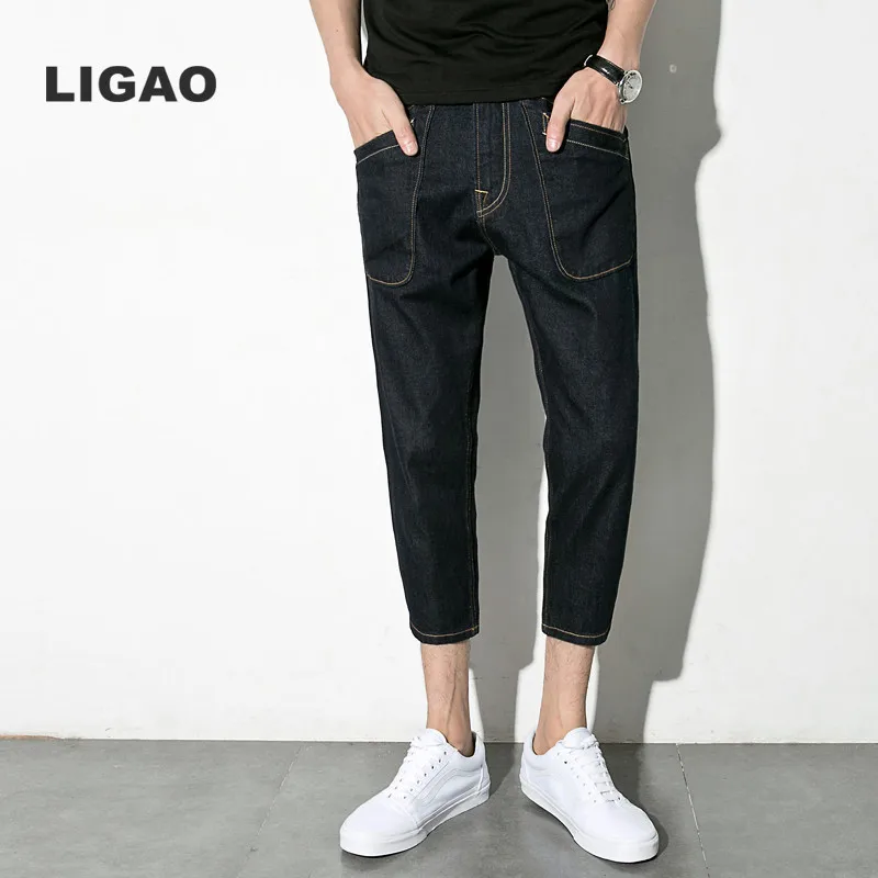 

LIGAO 2017 Men's Jeans 3/4 Calf- Length Pants Leissure Men Slim Straight Casual Pant Spring Summer Denim Jeans