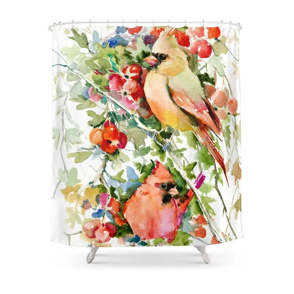 

Cardinal Birds And Hawthorn Shower Curtain Waterproof Polyester Fabric Bathroom Decor Multi-Size Shower Curtain