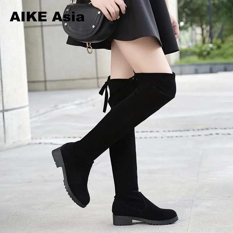Fashion Women Flat Over Knee Long Boots Shoes Boots Autumn Winter Ladies