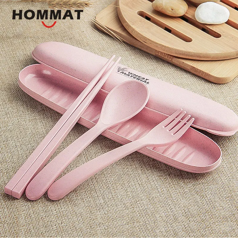 3pcs/set Eco Outside Portable Wheat Straw Plastic Dinnerware Set Nontoxic Flatware Scoops Fork Camping Travel Tableware | Дом и сад