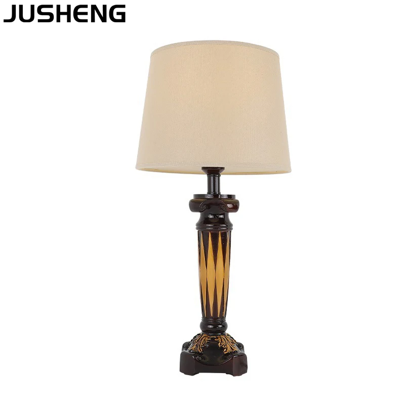 

JUSHENG Vintage Decorative Table Lamp For Living Room E27 Fabric Shade Study Table Light with Plug in cord