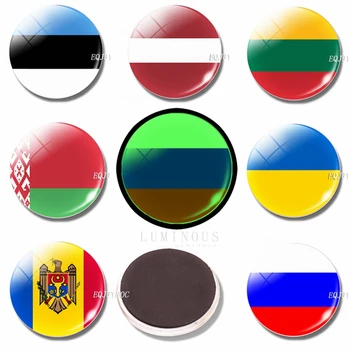 Luminous Flag 30 MM Glass Refrigerator Magnet Fridge Magnets Flag Estonia Latvia Lithuania Belarus Russia Ukraine Moldova