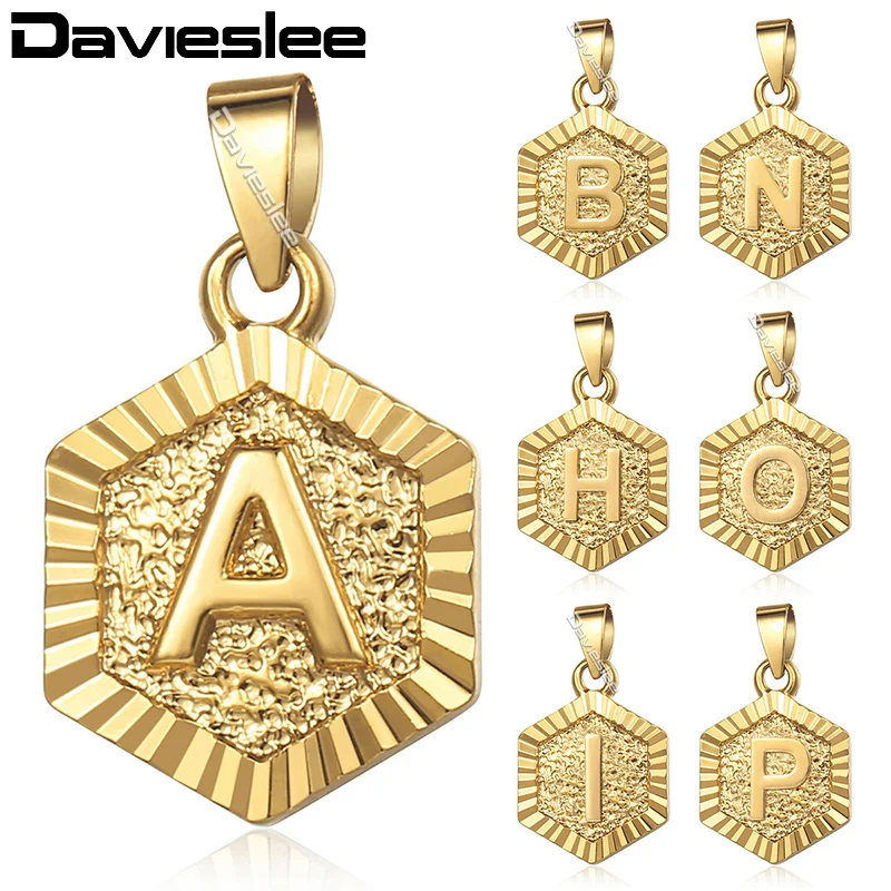 

Davieslee Initital Letter A-Z Pendant For Women Men Yellow Gold Filled Hexagon Womens Mens Pendant Wholesale Jewelry LGPM18