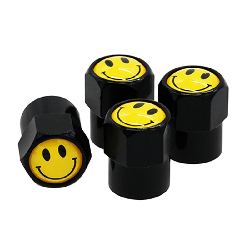 

HAUSNN 4Pcs/Pack Car Accessories Smile Face Logo Sticker Wheel Tire Valve Caps Stem Auto Styling for BMW Benz VW Audi Toyota GMC
