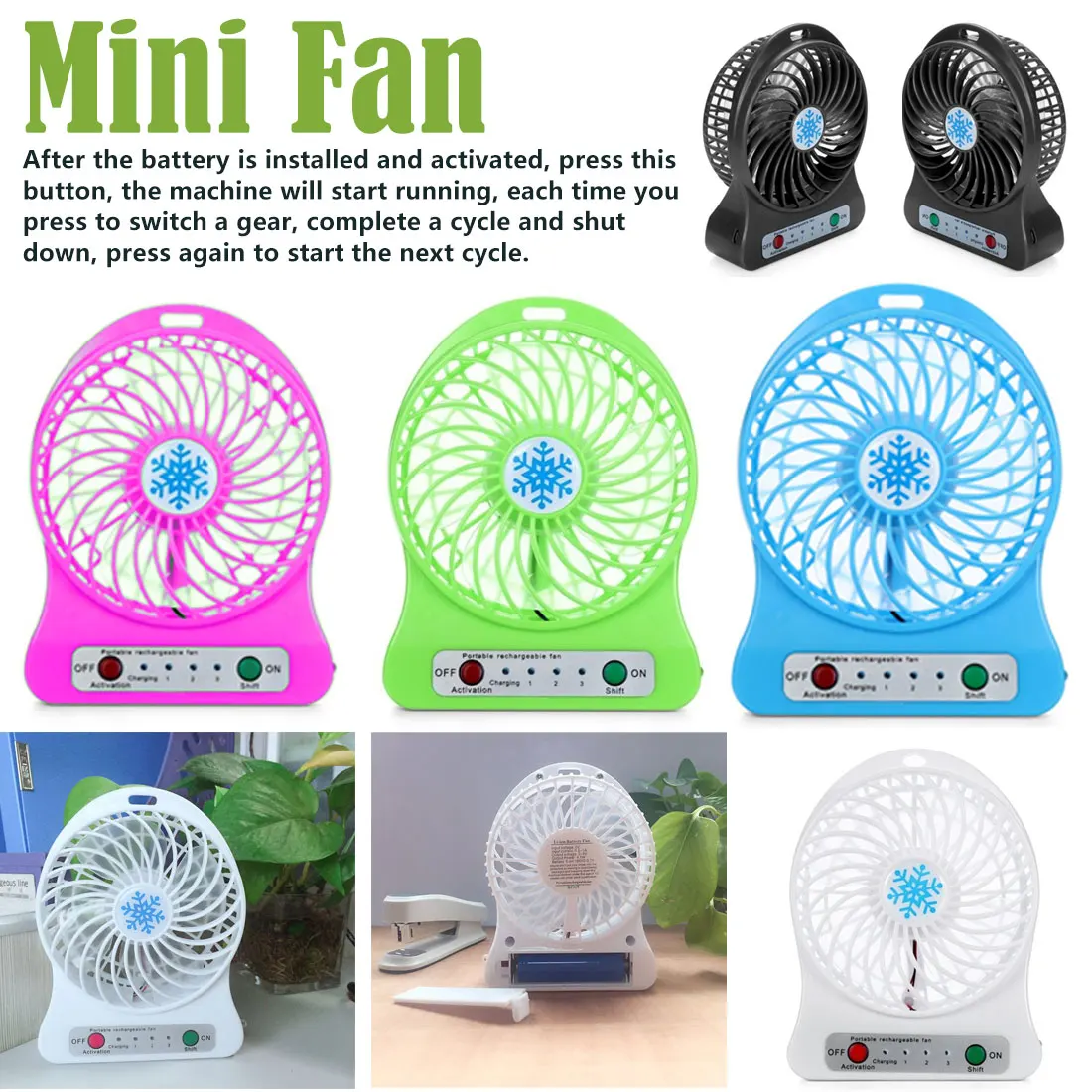 

2018 New Portable USB Fan Rechargeable LED Light Fan Air portable small fan Cooler Mini Desk USB 18650 Battery Fan