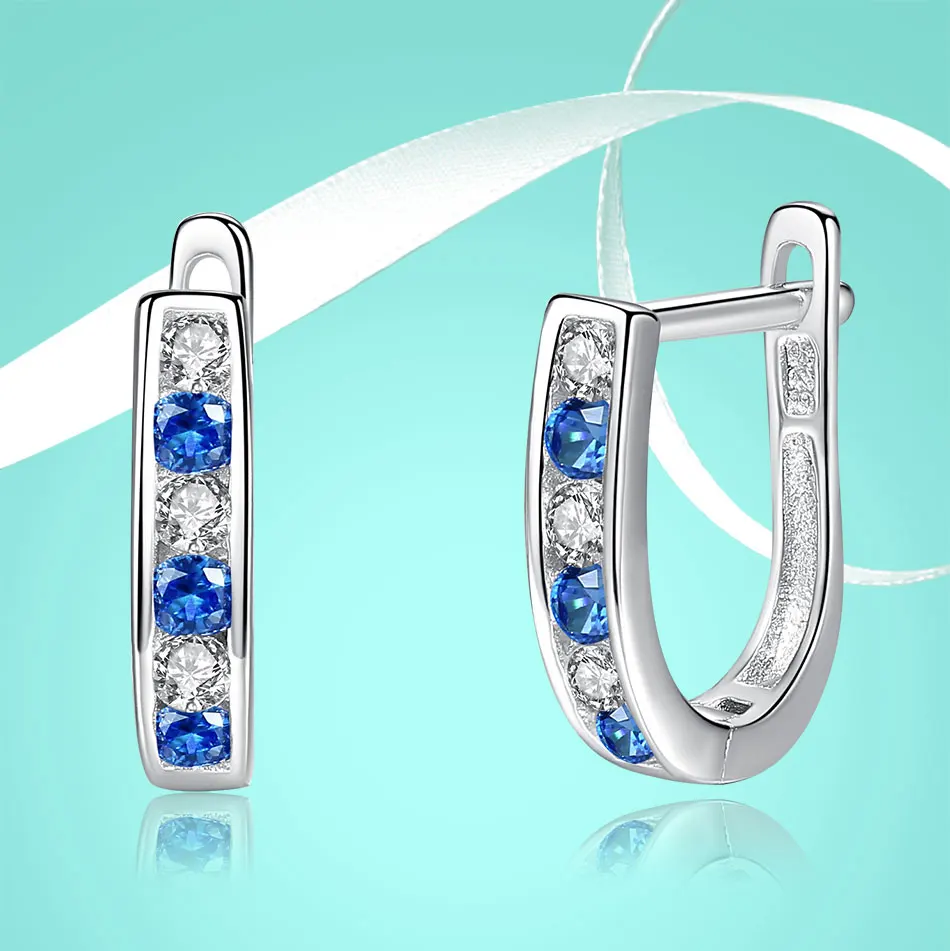 FOREWE чистое серебро 925 пробы синий обруч с кристаллами серьги для женщин навсегда круглые серьги ювелирные изделия из стерлингового серебра