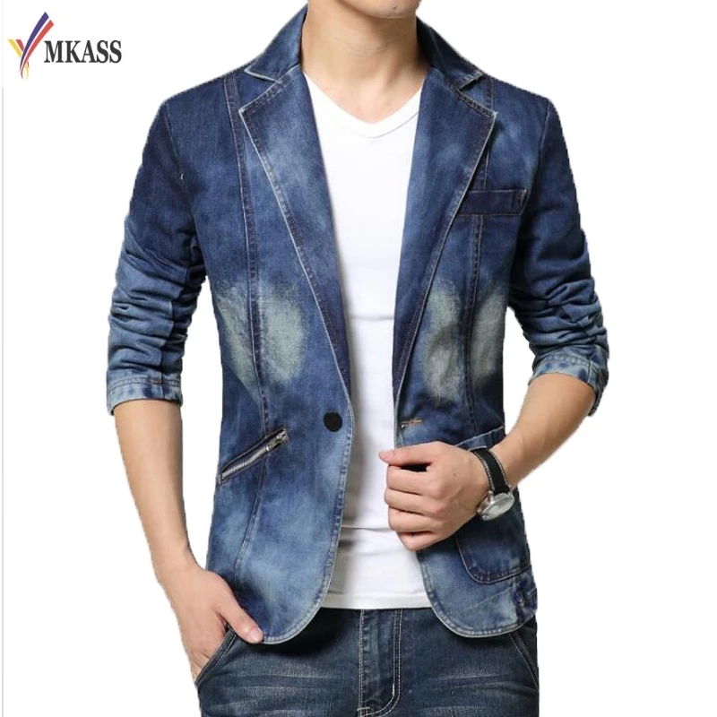 

MKASS New Jeans Blazer Men Cotton Cowboy Jacket Denim Jacket Men Blazer Suits For Men Jaqueta Brand-Clothing Fashion M-4XL