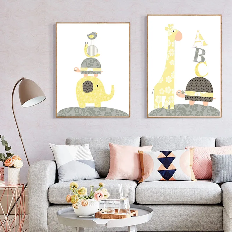 Nordic-Quarto-Dos-Mi-dos-Amarelo-Cartazes-E-C-pias-Animal-Dos-Desenhos-Animados-do-Elefante