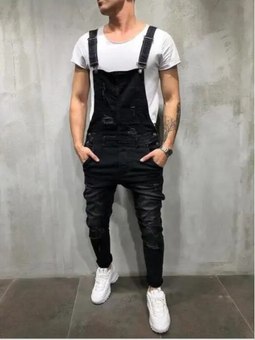 2019New Весенняя мода Для мужчин ползунки рваные джинсы Street Distressed Denim Комбинезон для человека штаны с подтяжками Размеры S-XXXL