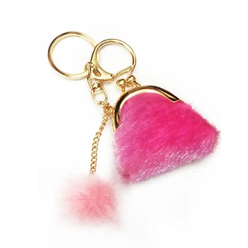Pink Мини уникальный брелок кошелек для монет женский помпон кролик меховой шарик плюшевый брелок держатель для ключей сумки для девочек очаровательный женский кошелек - Цвет: Pink
