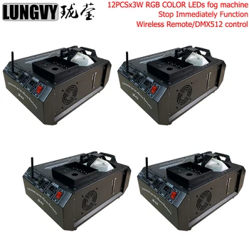 

Free Shipping 4pcs/lot Stop Immediately Function 1500W RGB 3in1 LED Smoke Machine Remote or Wire Control /DMX Stage Fog Machine