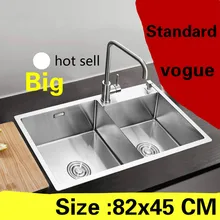 Квартира vogue кухня ручная раковина двойной паз сделать блюда 304 нержавеющая сталь Горячая большой 82x45 см
