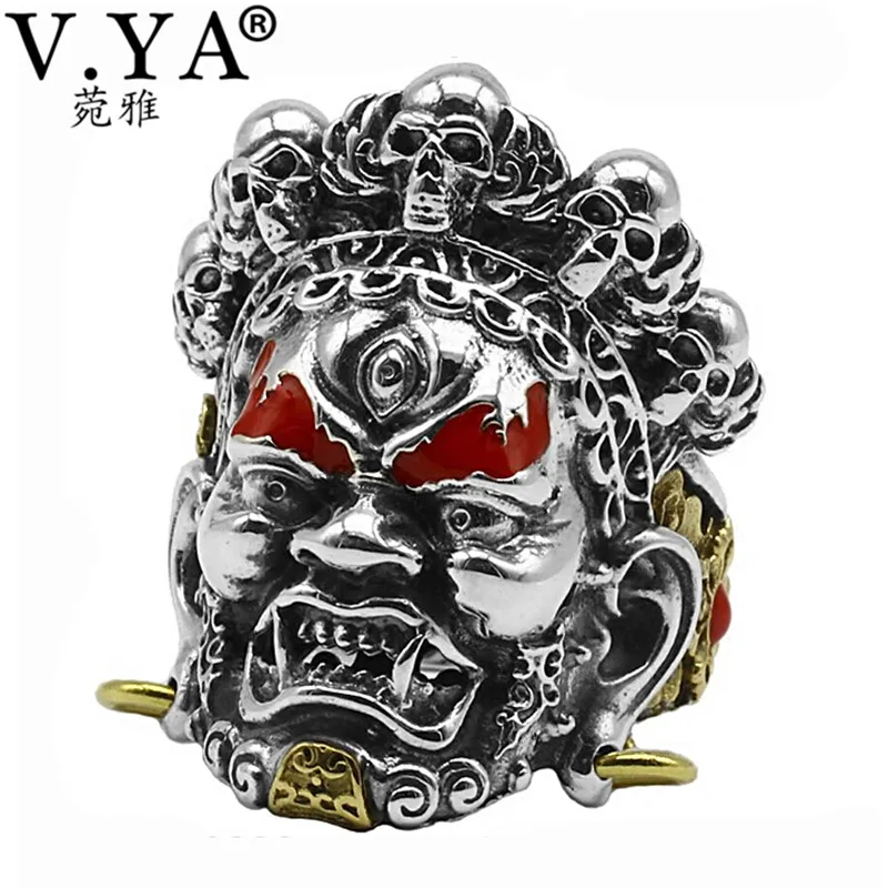 

V.YA Vintage Male Ring Solid 925 Sterling Silver Skeleton Adjustable Rings for Men Men's Fine Jewelry Accessories
