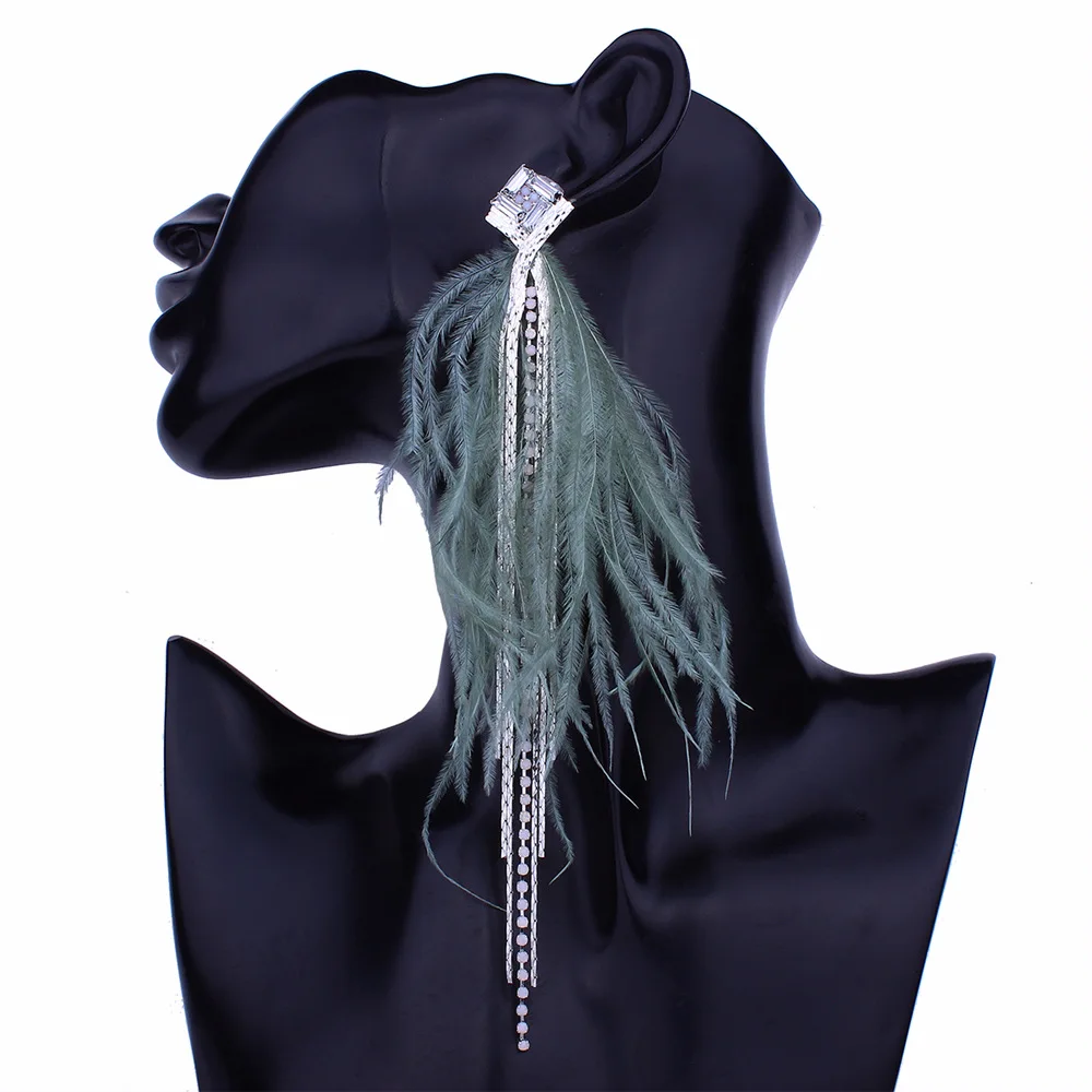 

Bohemian Long Feather Earring for Women Big Statement Earrings tassel rhinestone drop Earrings dangle earing Ethnic Jewelry