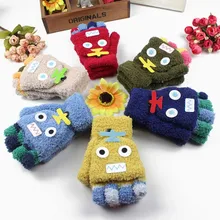 Зимние теплые толстые детские перчатки унисекс; милые вязаные бархатные Утепленные перчатки с полупальцами; бархатные вязаные перчатки кораллового цвета