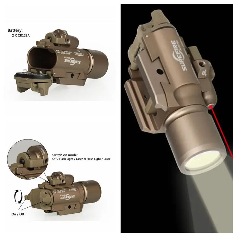 Тактический SF светодиодный фонарь для оружия X400 с красным лазерным прицелом для прицела для охоты