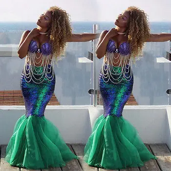 

U.s. Camp Sexy Women Mermaid Costume Rock Fantasy Party Cocktail Sequins Maxi Skirts Mermaid Cock Party Night Vestido Plus Size