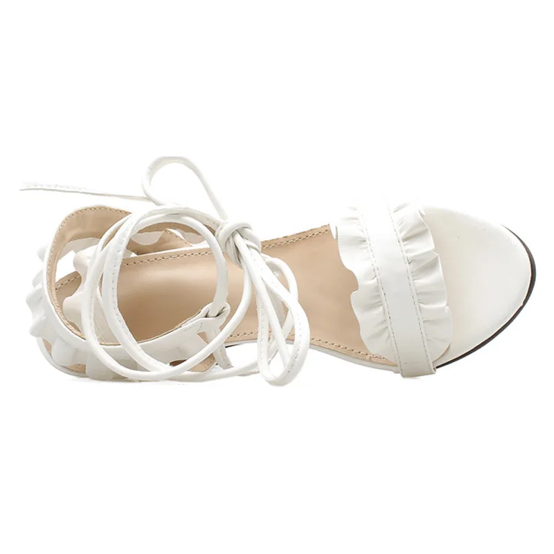 Flower High Heels Sandals Women Pumps Ruffle Lace-Up Summer Shoes Fashion White Pumpes Femme Women Shoes Leg-tied Scarpe Donna