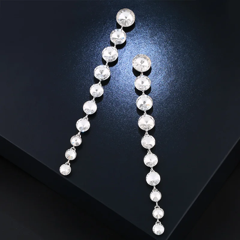 

FLOLA 2019 Gold Crystal Super Long Earrings for Bridal Charm Wedding Long Drop Earrings with Stones Za Jewelry oorbellen ersm57