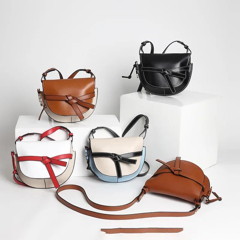 

New Fashion Saddle Bag Women Handbag Panelled High Quality Designer Bags Famous Brand Women Genuine Leather Bag Messenger Bag