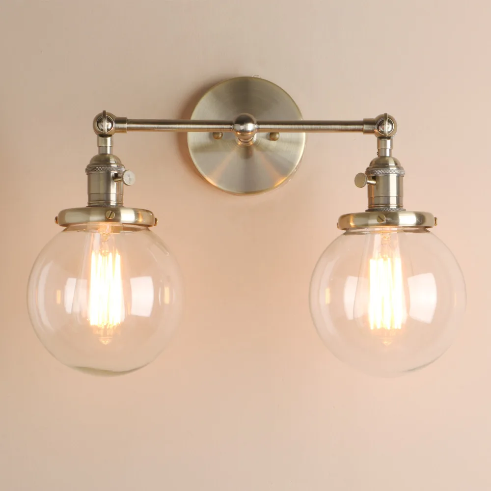  Permo Modern Bedroom Wall Lights Stair Wall Lamp Sconce 5.9'' Globe Glass Double Ball Heads Vintage - 32854653466