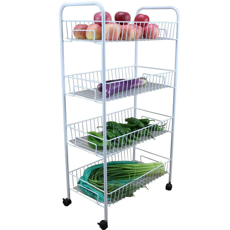

Multi-use Kitchen Carbon Steel Storage Rack 3/4 Shelf Shelving Unit on Wheels Fruits Vegetables Storage Holder Heavy Loading