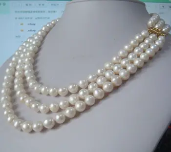 

Shipping >>>>>Charming 3 row natural 9-10mm south sea white pearl necklace 18"19"20" GP Fine Factory direct