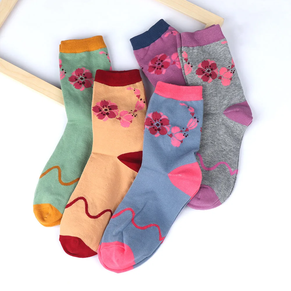 1 пара креативных вишневых дизайнерских женских Хлопковых Носков красивые розовые цветочные носки сакуры calcetines mujer divertido