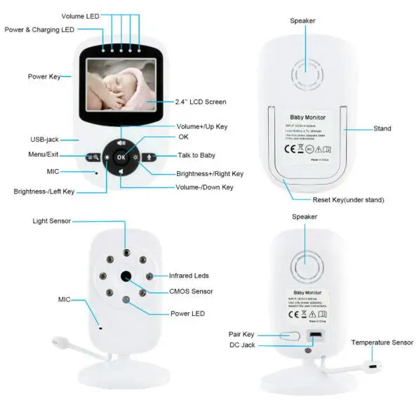 BabyKam 2,4 дюймов цифровой беспроводной детский монитор с камерой электронная няня внутренняя связь для няни температура 2X цифровой зум