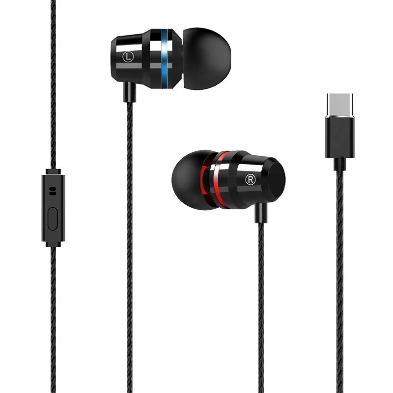 Fanshu In Ear Metal Earphones Type c Interface Stereo Noise Reduction Cancellation Outdoor Sports Wired Headset With Mic