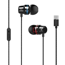 Fanshu In Ear Metal Earphones Type c Interface Stereo Noise Reduction Cancellation Outdoor Sports Wired Headset With Mic