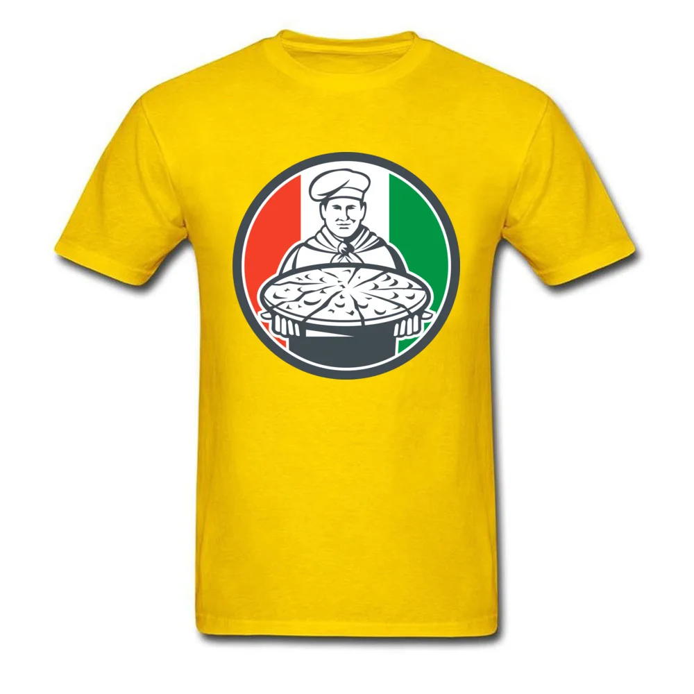 Italian Chef Cook Serving Pizza Circle Retro_yellow