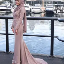Пыльная булавка мусульманские Вечерние платья с хиджабом длинный рукав в арабском стиле Вечерние платья Турция Аппликации Кружева Длинные Формальные платья для приёма