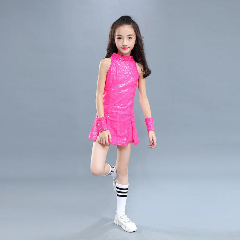Children Sequin Jazz Dance Costume Girl Hop-hip Dance Clothing Tops +Pants Street Dance Costumes DJ/DS Damce Garment 90