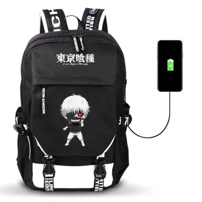 Токийский вурдалак аниме Kaneki Ken w/USB порт рюкзак для мальчиков и девочек мужская женская сумка дорожная школьная сумка Подростковая сумка для ноутбука Mochila - Цвет: Style 11