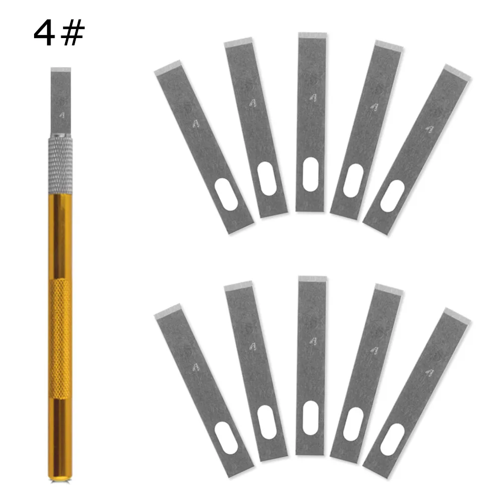 1 Ручка ножа с 10 сменными лезвиями 4# нож для скальпеля лезвие для резки древесины бумаги ремесло Ручка Ножи гравировка DIY ручные инструменты - Цвет: 1set