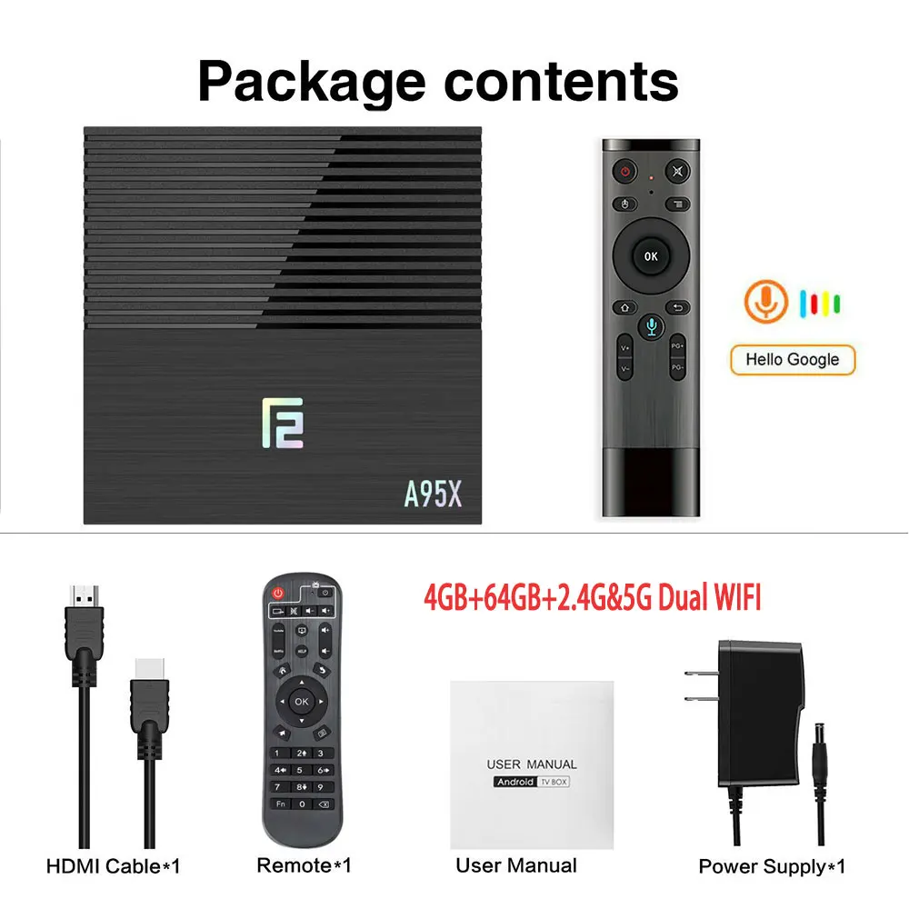 Android tv BOX 9,0 A95X F2 Amlogic S905X2 2 ГБ 4 ГБ 16 ГБ 32 ГБ 64 ГБ 4K Smart Box ТВ Медиаплеер 2,4G и 5G двойной wifi Youtube Netflix - Цвет: 4GB 64GB RCV11