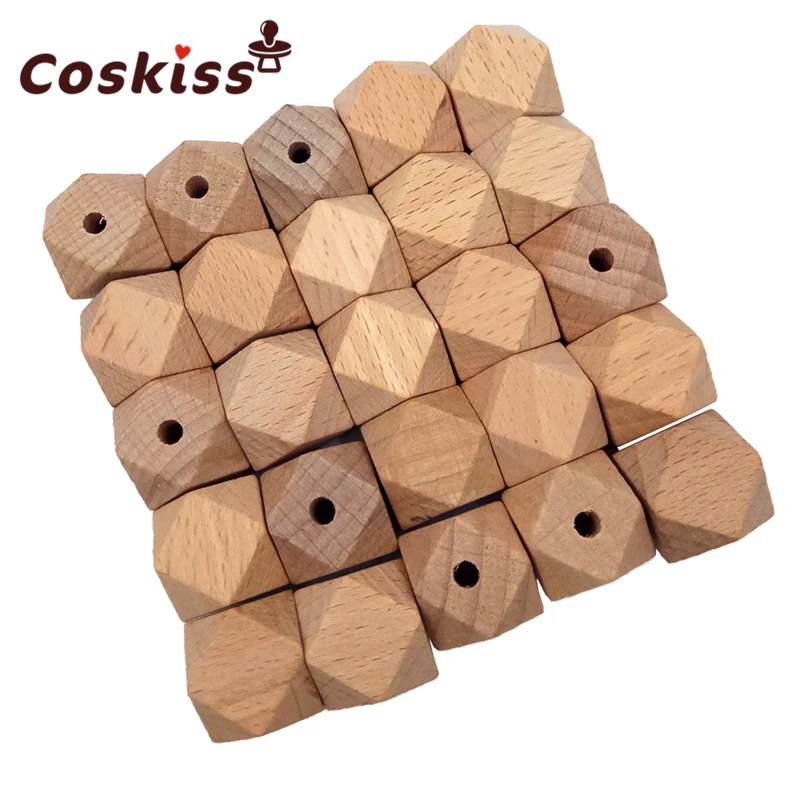 

25pcs Beech Wood Bead Unfinished Natural 20mm Geometric hexagonal Wooden Beads For DIY Baby Teether Nacklace