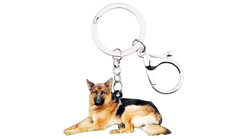 Bonsny Acrylic German Shepherd Dog Key Chains Keychains Rings Fashion Animal Jewelry For Women Girls Pet Lovers Bag Car Charms