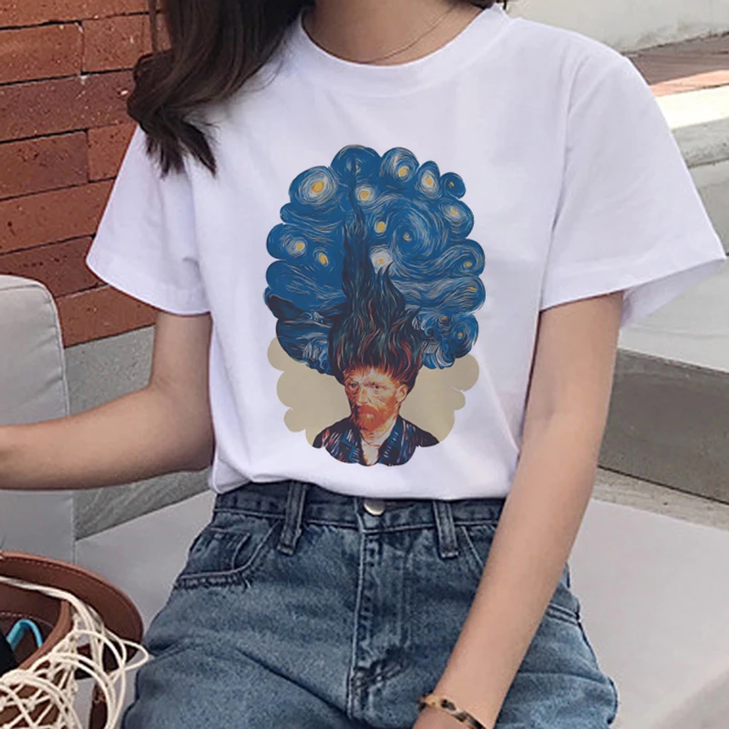 Новинка, женская футболка с масляным рисунком Ван Гога, Harajuku Ullzang, забавная футболка, гранж, эстетический принт, футболка, корейский стиль, 90 s, женские футболки - Цвет: 5523
