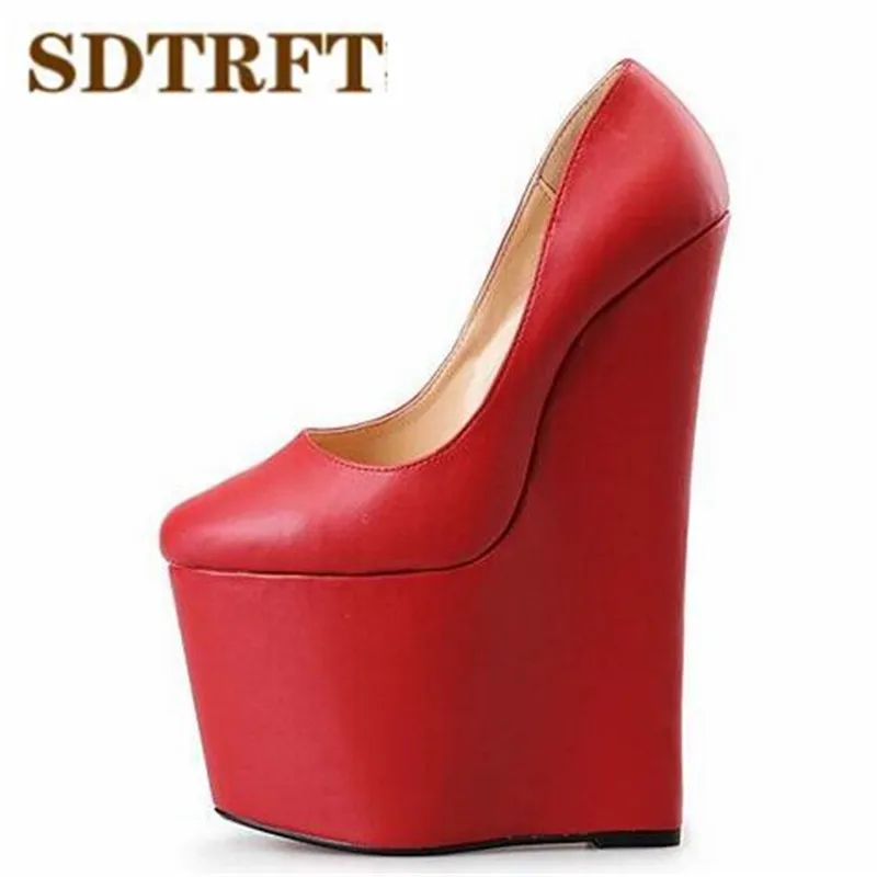 

SDTRFT zapatos mujer Stilettos Plus:44 45 46 47 48 brand 22cm Wedges Crossdresser pumps Round Toe women platform wedding shoes