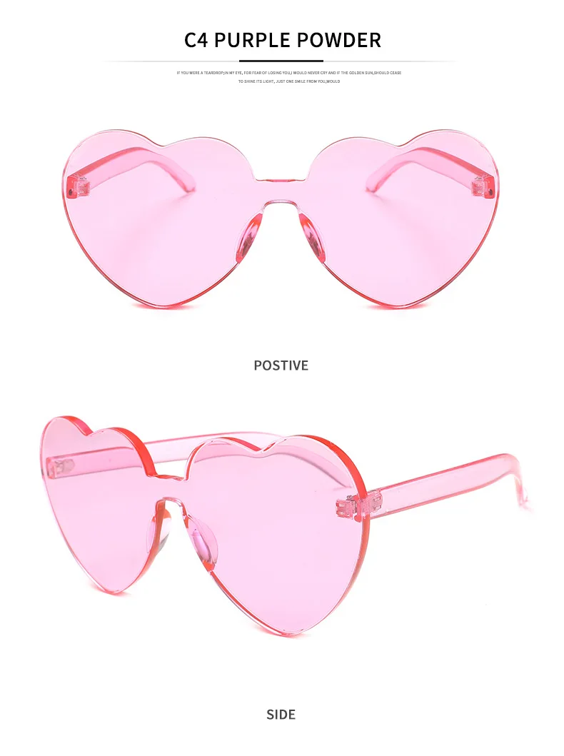 Samjune, женские солнцезащитные очки в форме сердца, карамельный цвет, без оправы, с прозрачными линзами, красные, розовые, желтые, UV400