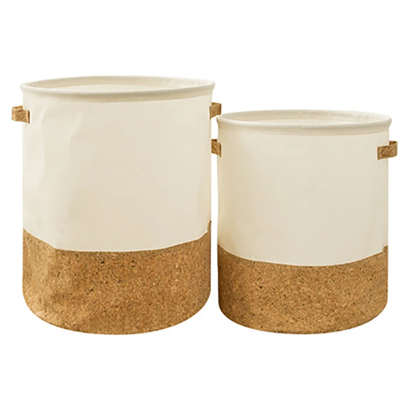 

Foldable Laundry Storage Basket Cotton Linen and Cork Stitching Waterproof for Organizer Clothes Toys and Blanket