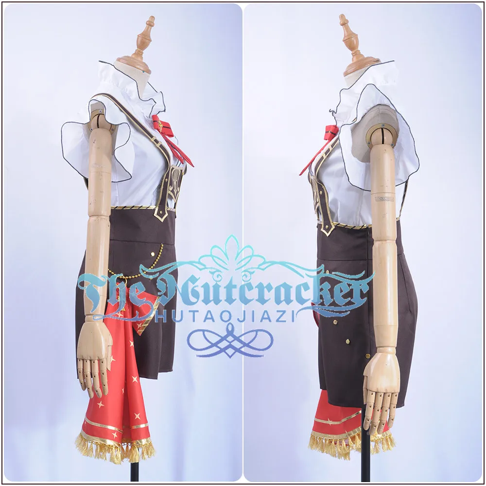 x_01 Game LoveLive!Sunshine!! Aqours Bremen Band Watanabe You Cosplay Costume Women Ruffles Shirt Chocolate Rompers Overalls Hat  (2)